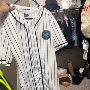 ATEEZ SAN White and Black Striped Baseball Jersey